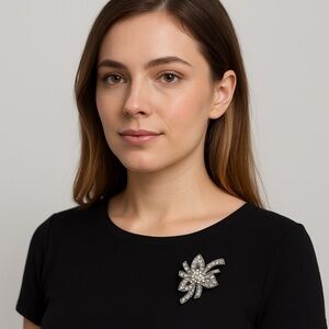 Rhinestone Silver Flower Bridal Brooch Pin